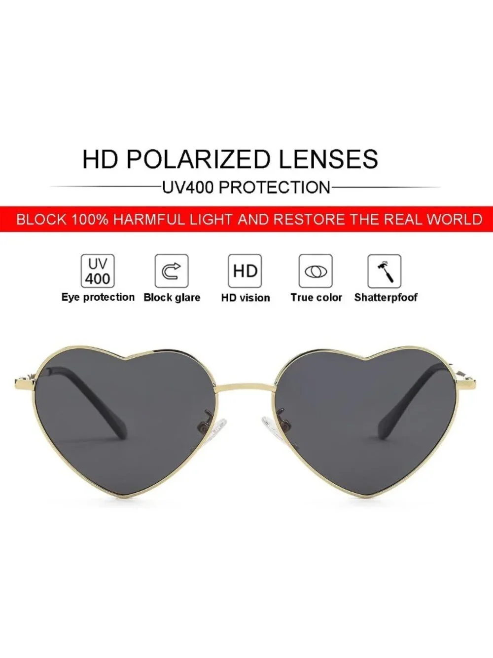 Chic Polarized Heart Sunglasses for Women | Stylish Metal Frame & UV400